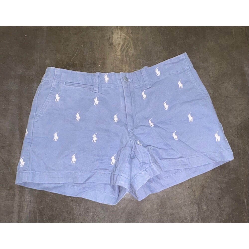 Polo Ralph Lauren Shawna Shorts! Dusty Blue W White Polo Players All Over Size 2 - Picture 1 of 7